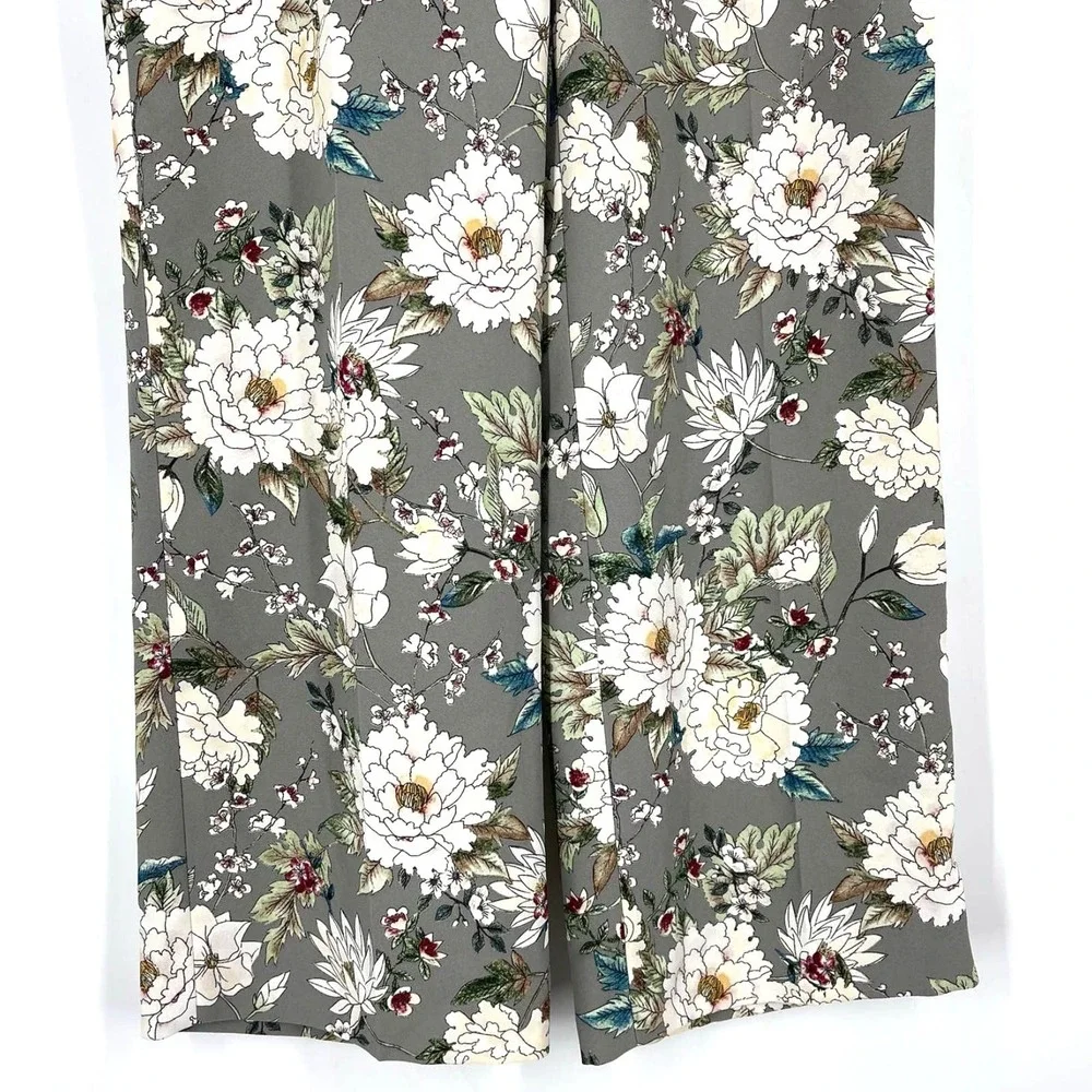 Zara Basic Collection Gray and White Floral Print Casual‎ Business Pants Medium